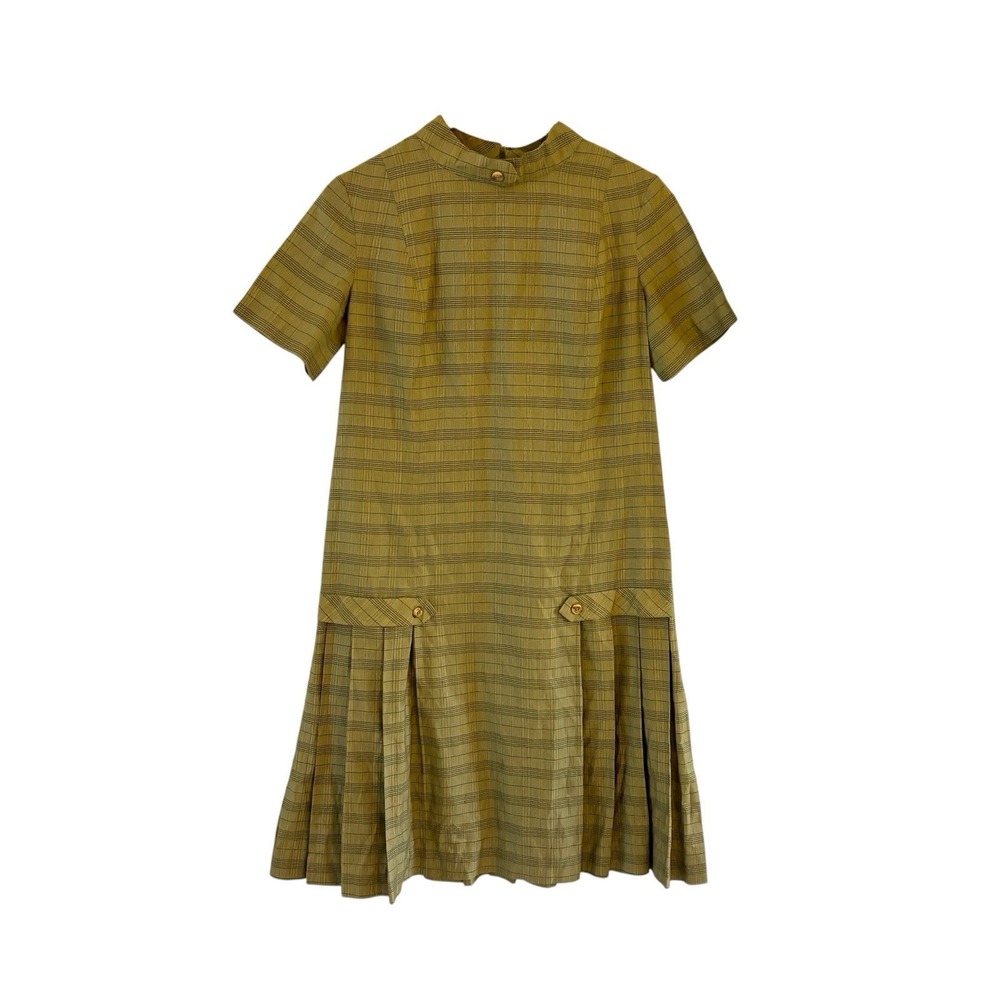 Vtg 60s American Golfer Dress Womens 14‎ Green Preppy Pleated Plaid Sporty Mod